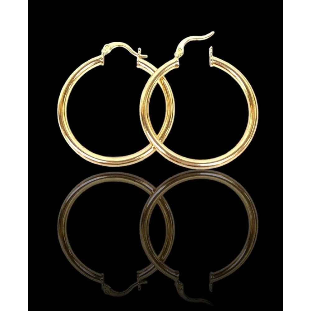 Laminated Gold Hoop Earrings Classic Lightweight Polished Women's Jewelry 1 inch